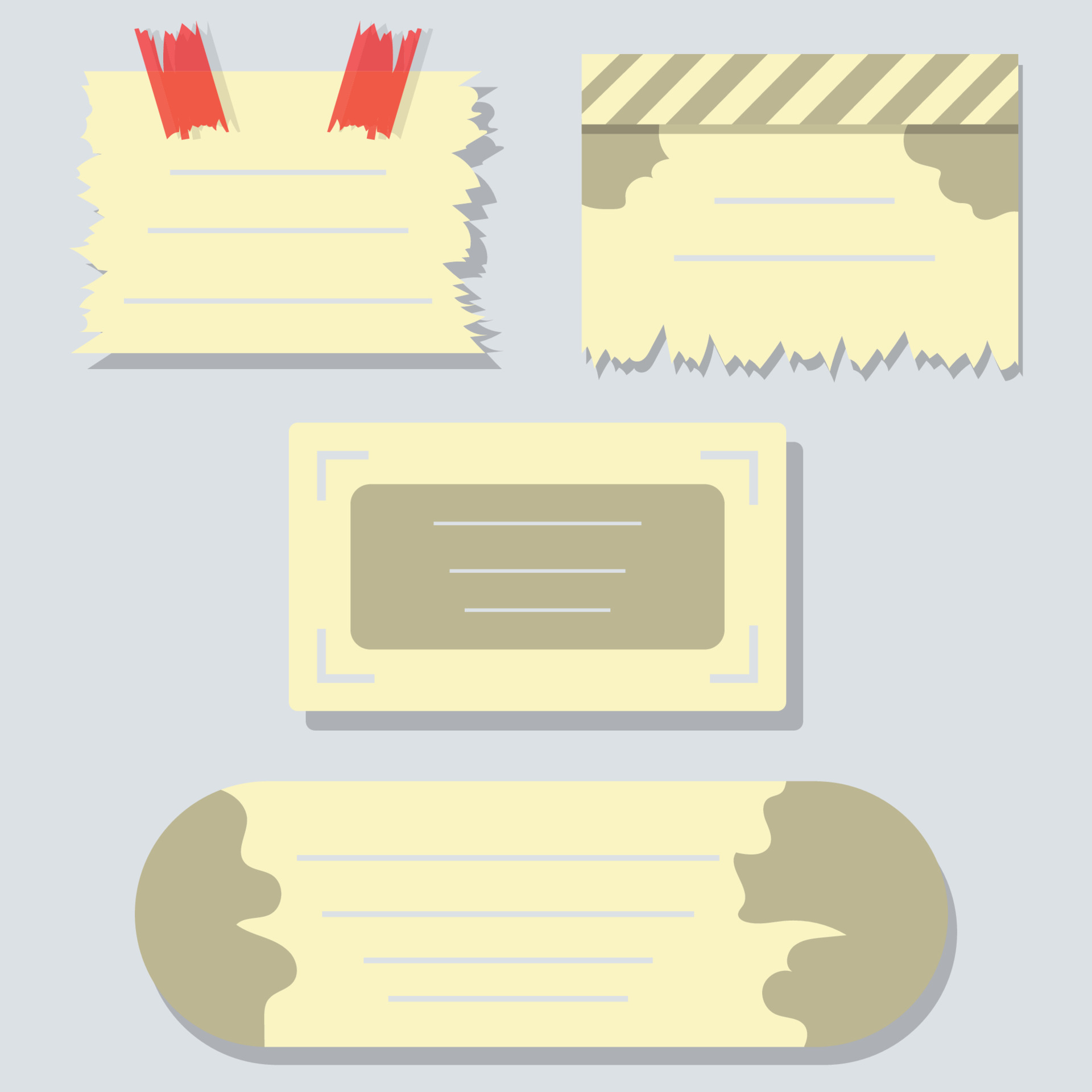 Ripped Pages Design. Torn Paper Notes Torn Edges With Tape, Vector Notepad Realistic Color