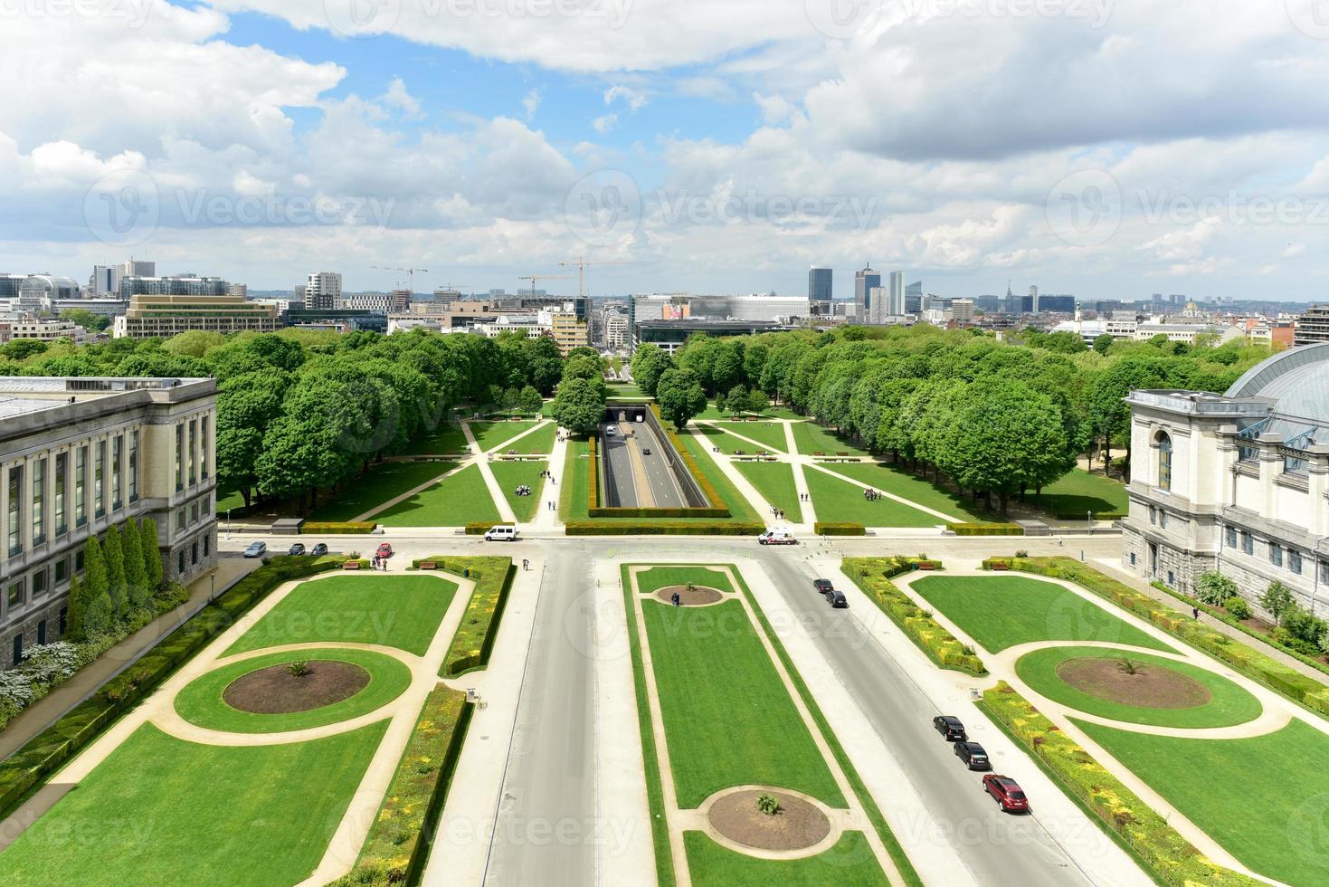 View from the Triumphal arch in Cinquantenaire park in Brussels, was planned for National Exhibition of 1880 to commemorate 50th anniversary of the independence of Belgium. photo