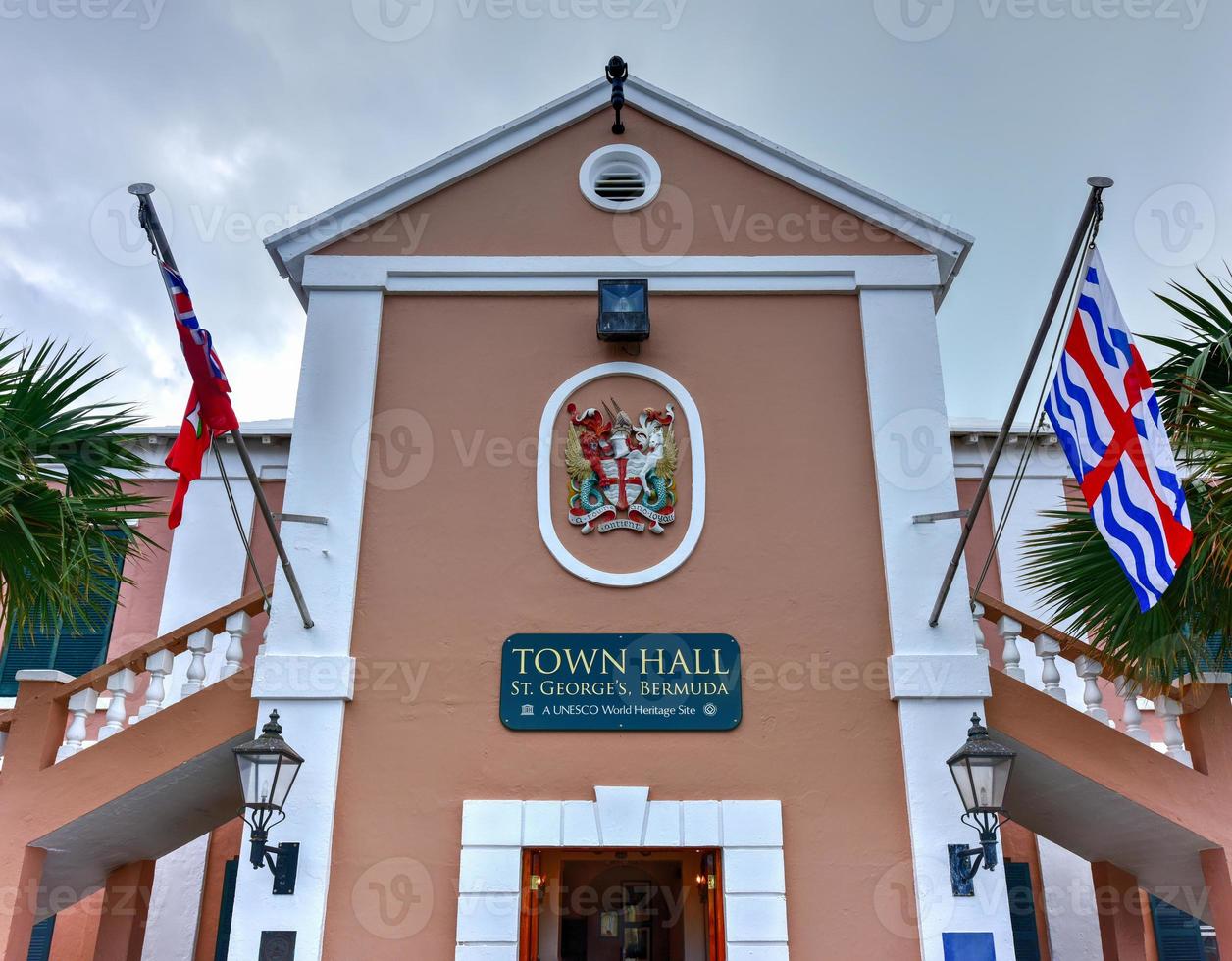 Saint George's Town Hall located at the eastern side of King's Square in St. Georges Bermuda. The building was originally constructed in 1782 during the British colonial days. photo