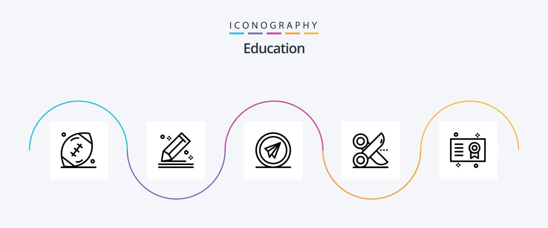 Education Line 5 Icon Pack Including paper. cut. sketch. paper plane. launch vector