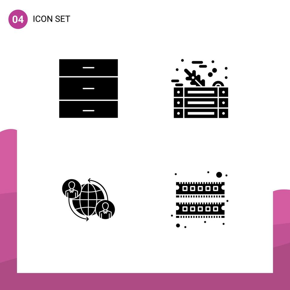 Universal Icon Symbols Group of 4 Modern Solid Glyphs of cabinet connections interior vegetables internet Editable Vector Design Elements