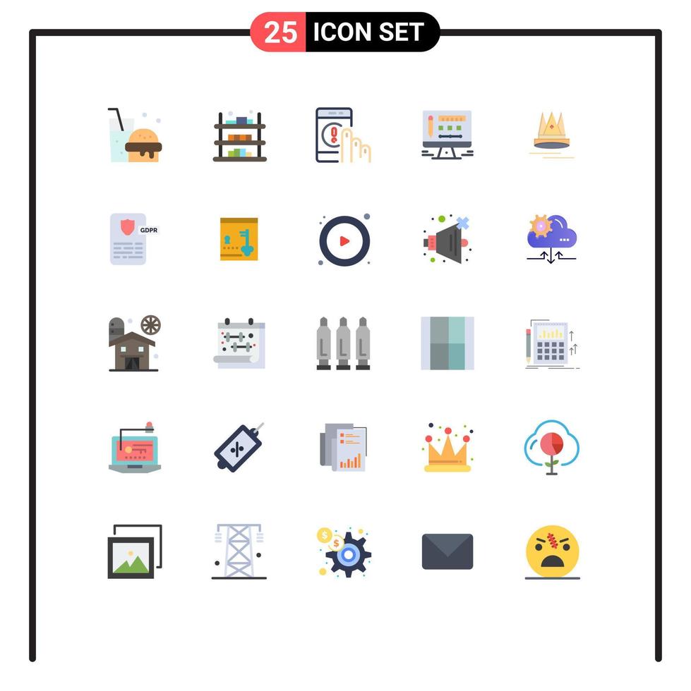 Mobile Interface Flat Color Set of 25 Pictograms of content design click screen phone Editable Vector Design Elements