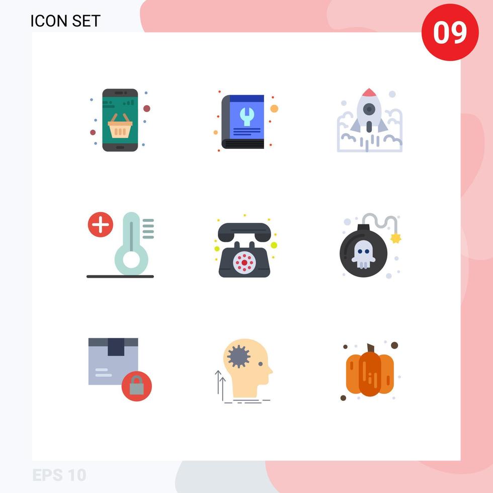 Set of 9 Commercial Flat Colors pack for plus spaceship service entrepreneur business Editable Vector Design Elements