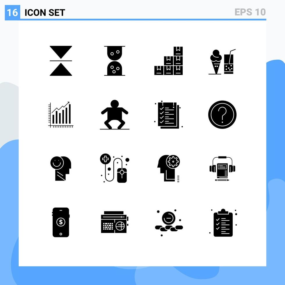 Group of 16 Solid Glyphs Signs and Symbols for trends marketing ice cream diagram analytics Editable Vector Design Elements