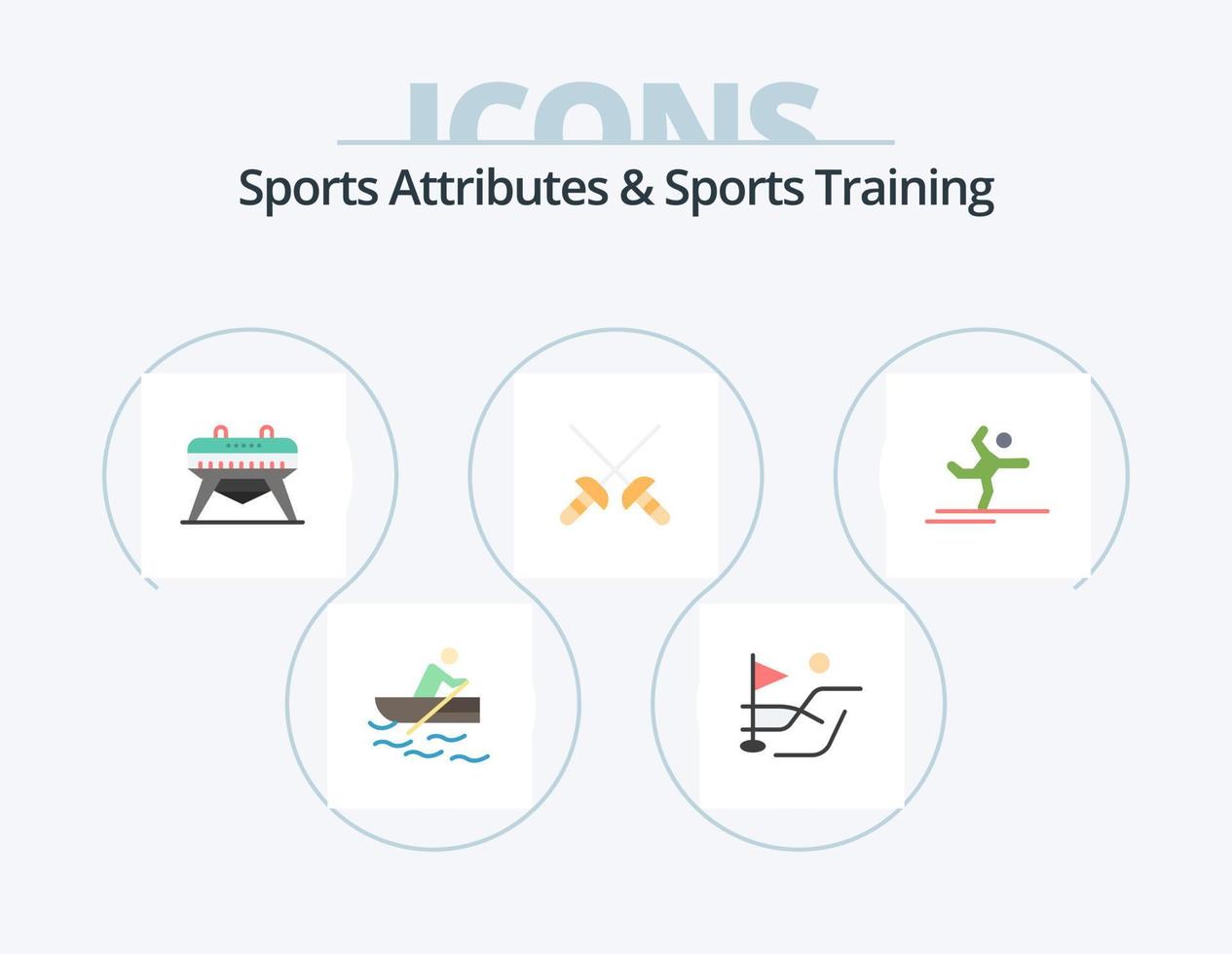 atributos deportivos y entrenamiento deportivo paquete de iconos planos 5 diseño de iconos. . ejecutando. gimnasia. gimnasia. deporte vector