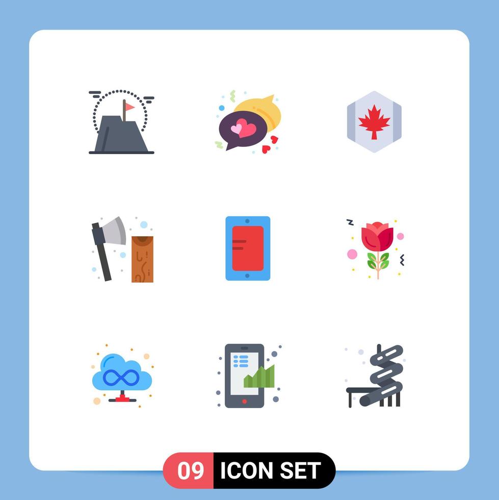Modern Set of 9 Flat Colors Pictograph of wood cutting flag construction maple Editable Vector Design Elements