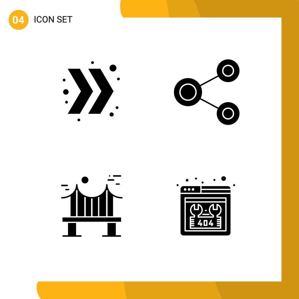 Set of 4 Modern UI Icons Symbols Signs for arrow bridge connect sharing river Editable Vector Design Elements