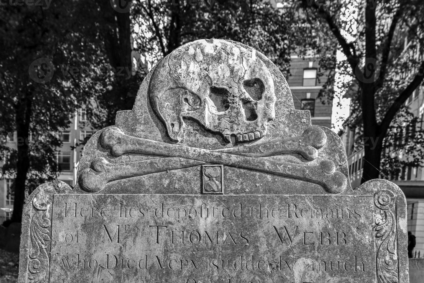 Famous landmark of history cemetery, the Granary Burying ground in Boston in the summer. photo