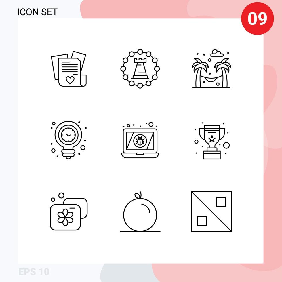 9 Thematic Vector Outlines and Editable Symbols of bug light strategy idea clock Editable Vector Design Elements
