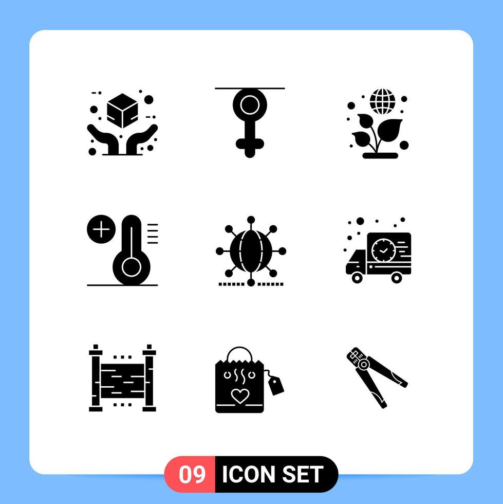 Set of 9 Commercial Solid Glyphs pack for business global earth globe plus Editable Vector Design Elements