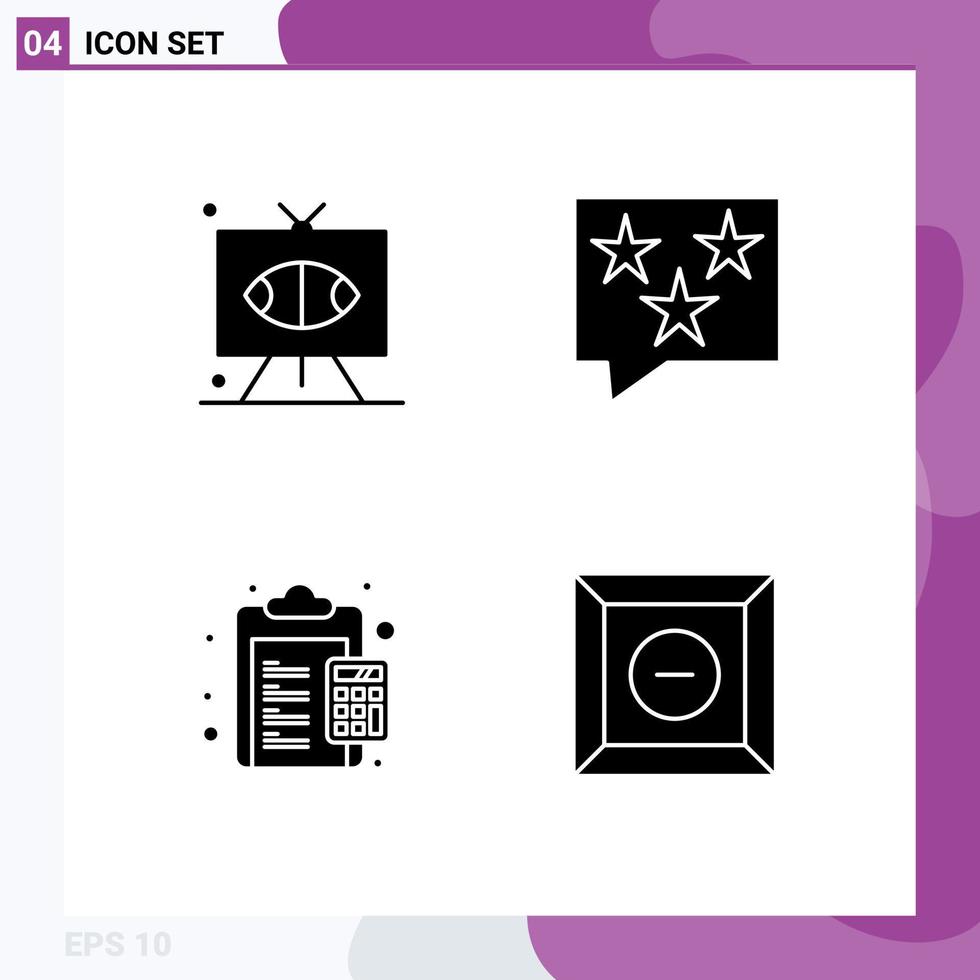 Mobile Interface Solid Glyph Set of 4 Pictograms of football star sports chat calculator Editable Vector Design Elements