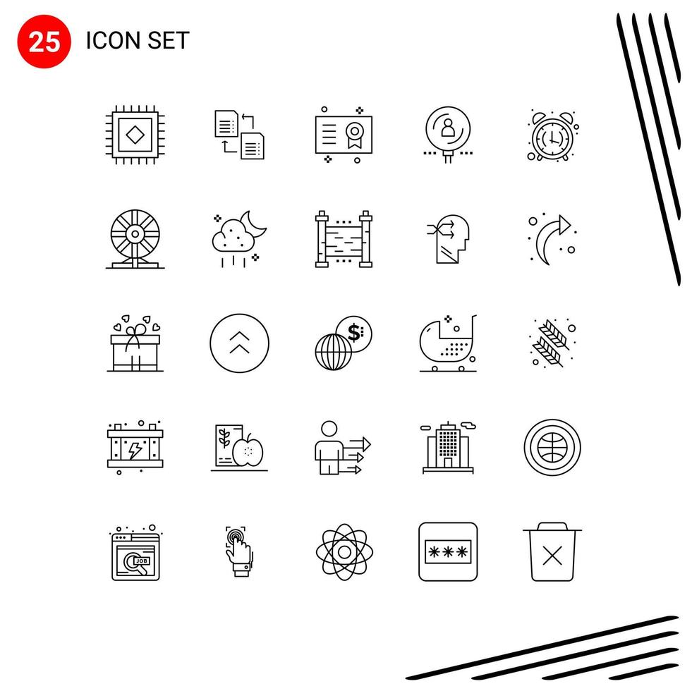 Universal Icon Symbols Group of 25 Modern Lines of alarm clock recruitment certificate professional human Editable Vector Design Elements