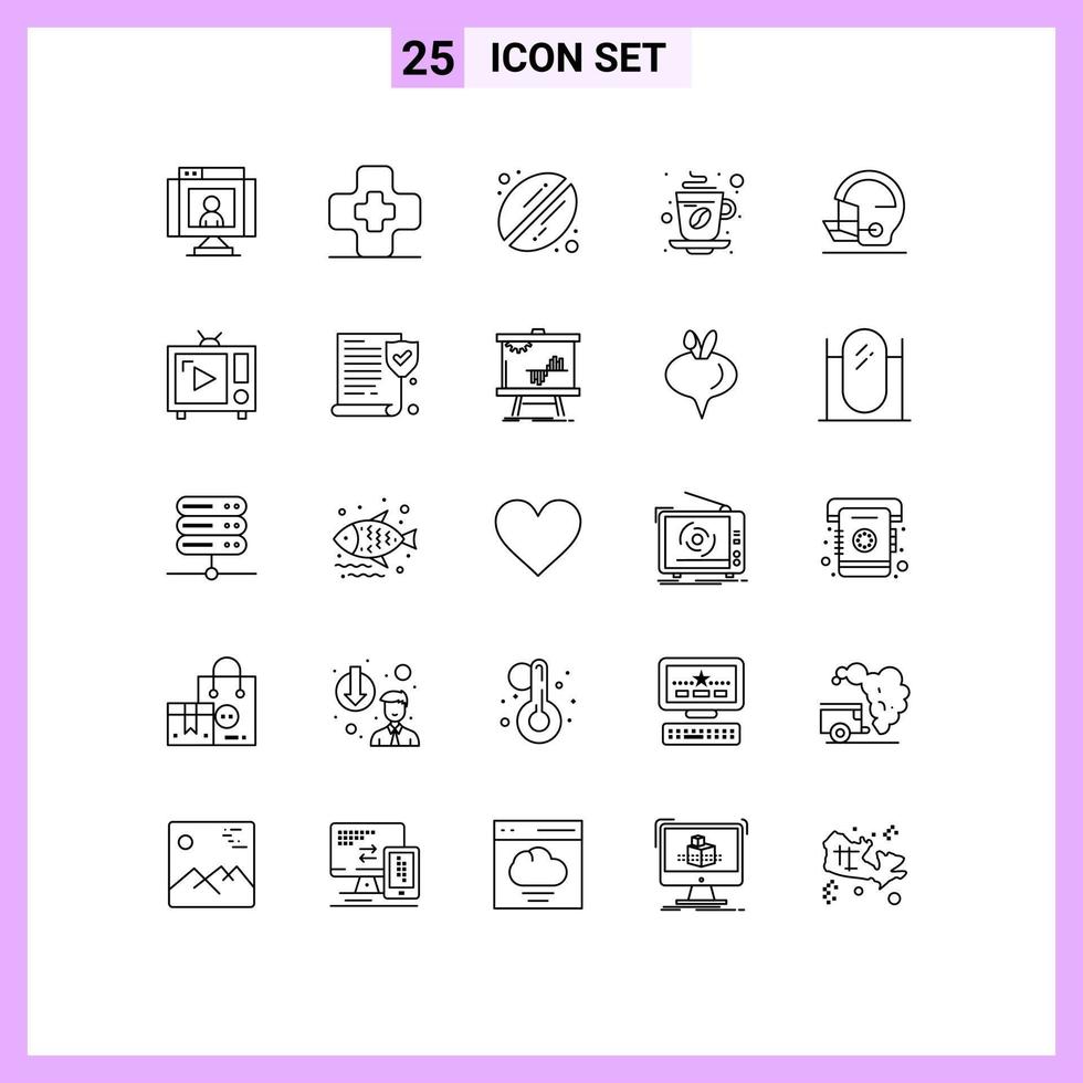 25 Universal Line Signs Symbols of safety hot bean coffee drink Editable Vector Design Elements