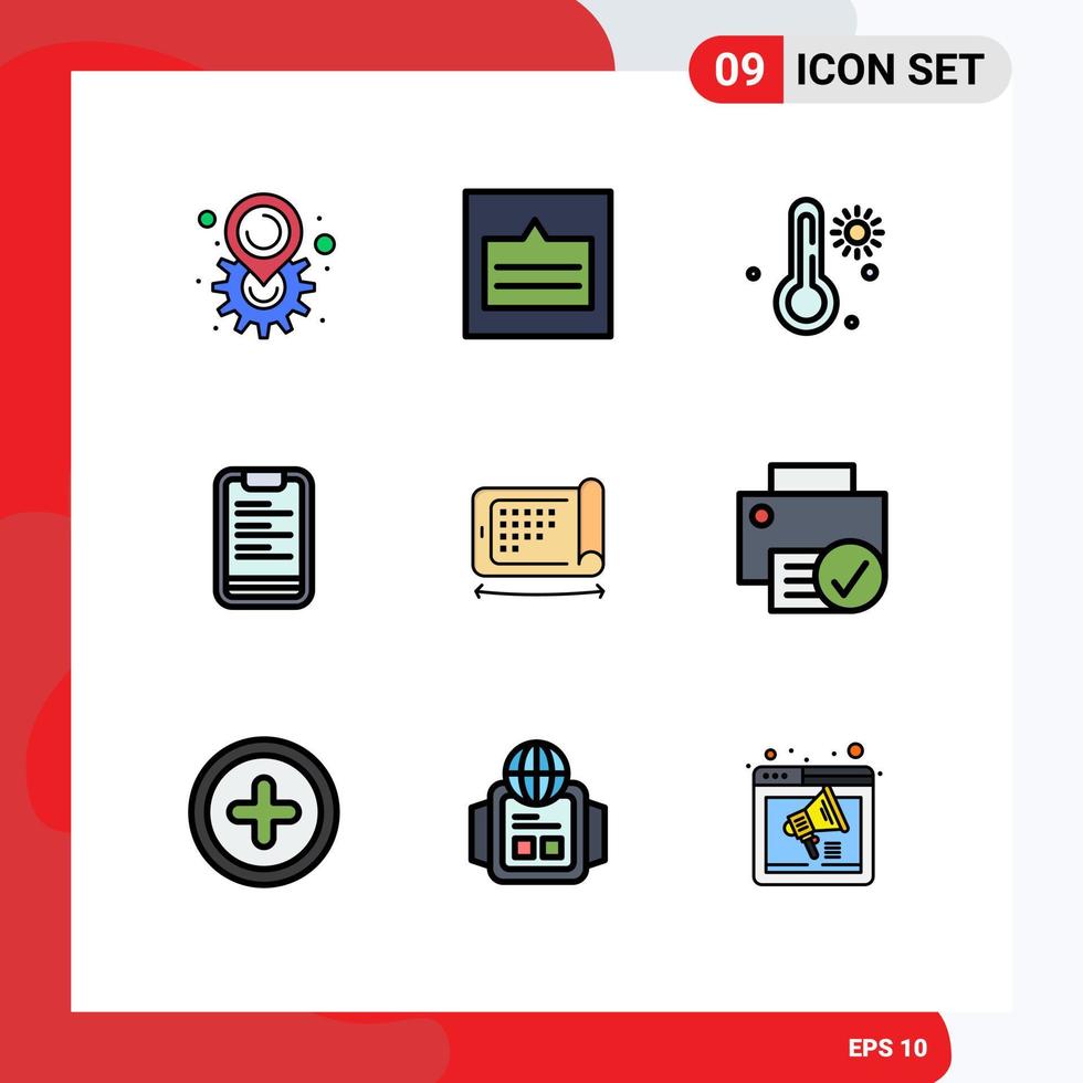 9 Universal Filledline Flat Colors Set for Web and Mobile Applications display motivation wireframe board clipboard Editable Vector Design Elements