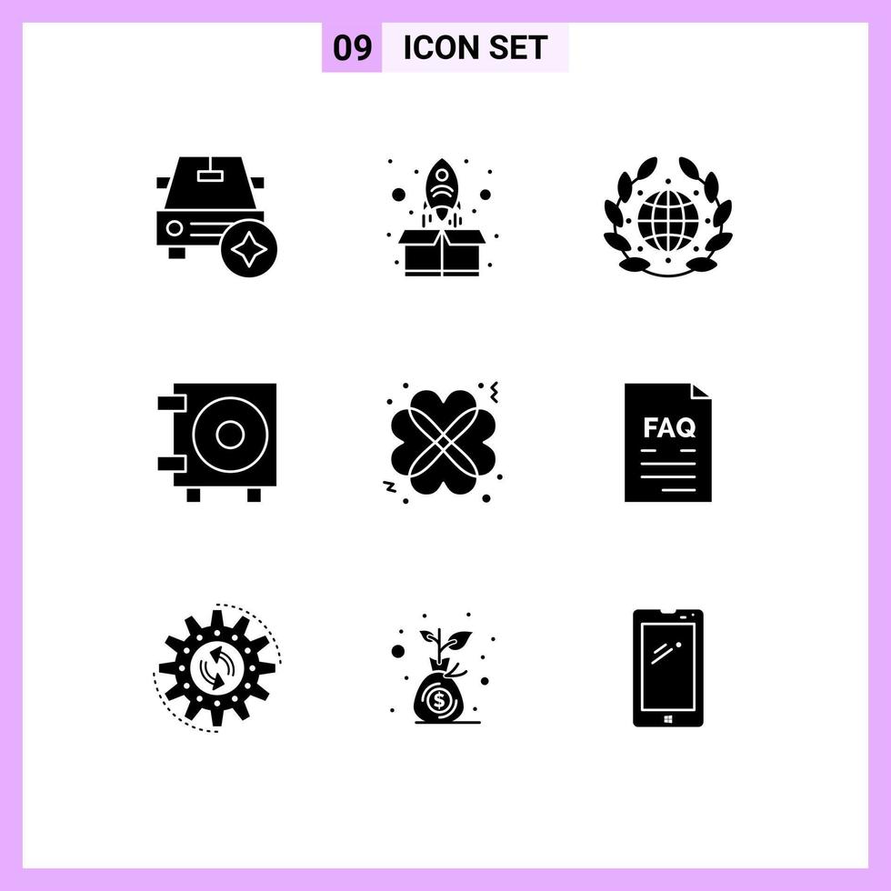 Pictogram Set of 9 Simple Solid Glyphs of romantic hearts earth wallet cash Editable Vector Design Elements