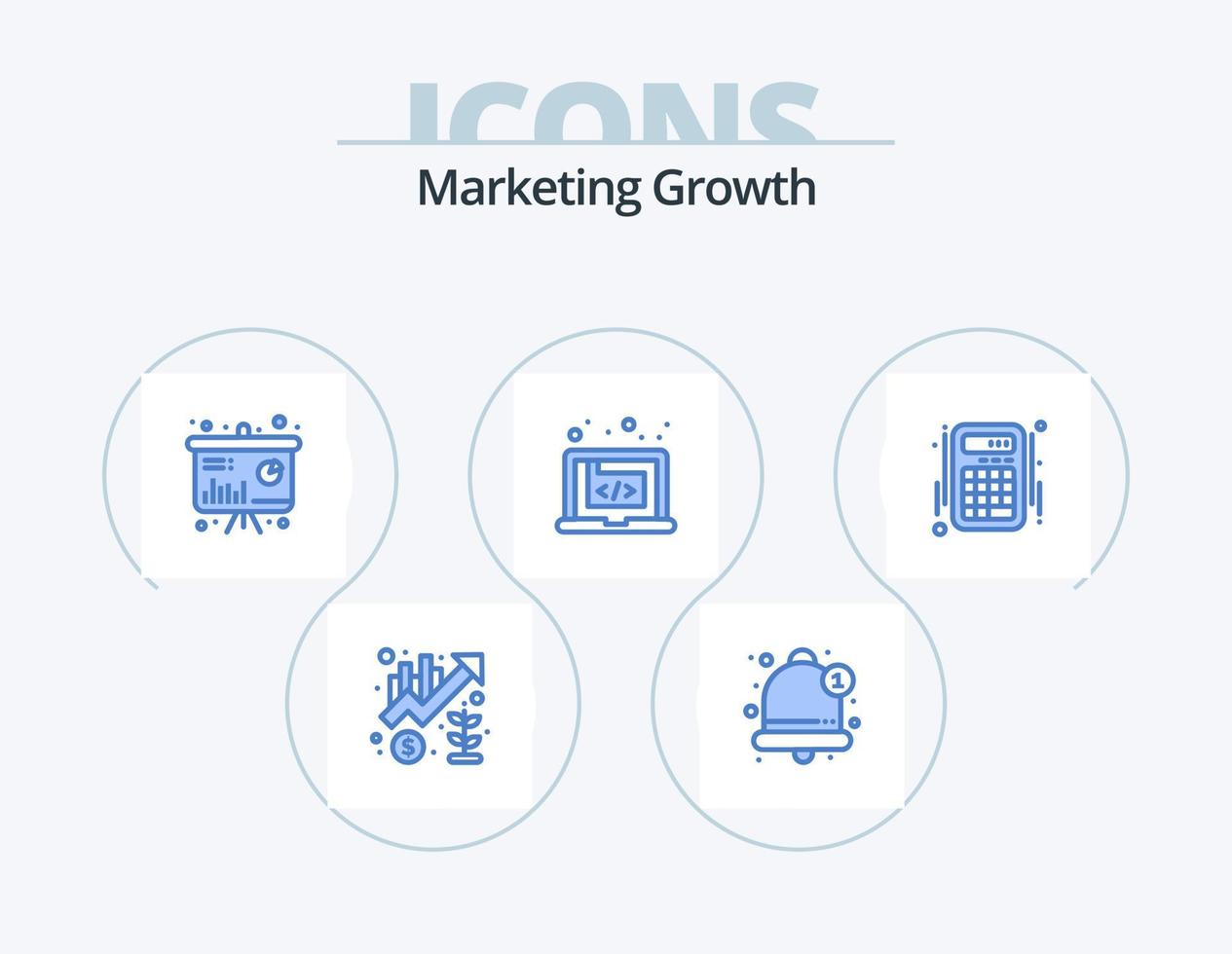 Marketing Growth Blue Icon Pack 5 Icon Design. software. creative. alarm. code. information vector