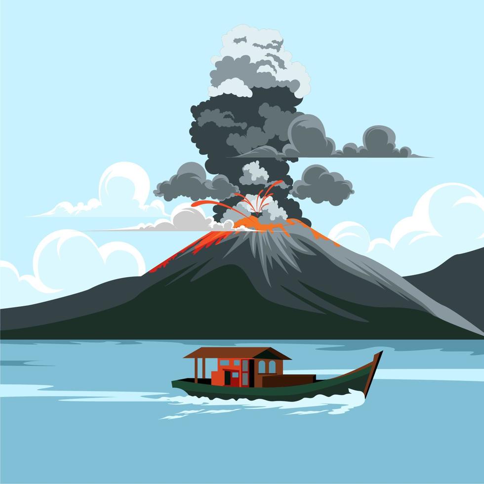 ilustración de la erupción del monte krakatau en indonesia vector
