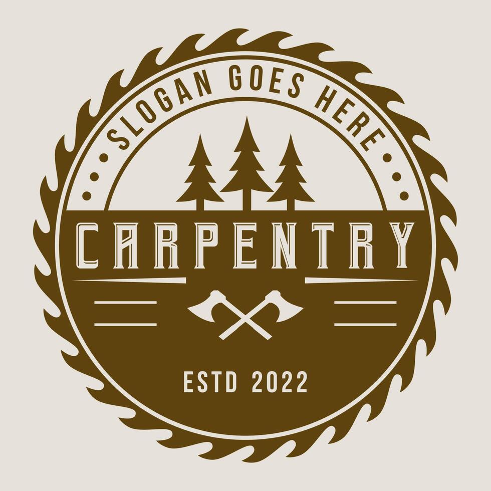 Carpentry Logo Label Vintage Badge Wood Work Design Illustration Vector