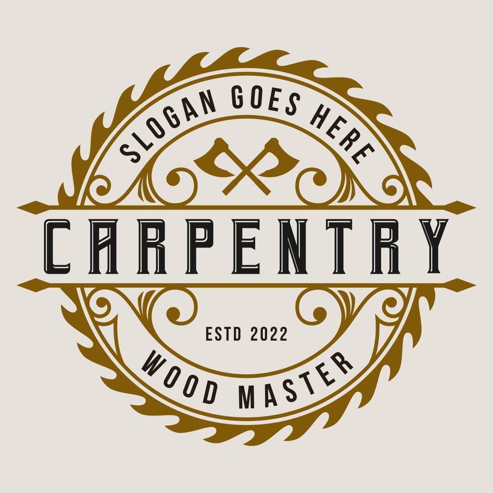 Carpentry Logo Vintage Badge Label Wood Work Design Illustration Vector