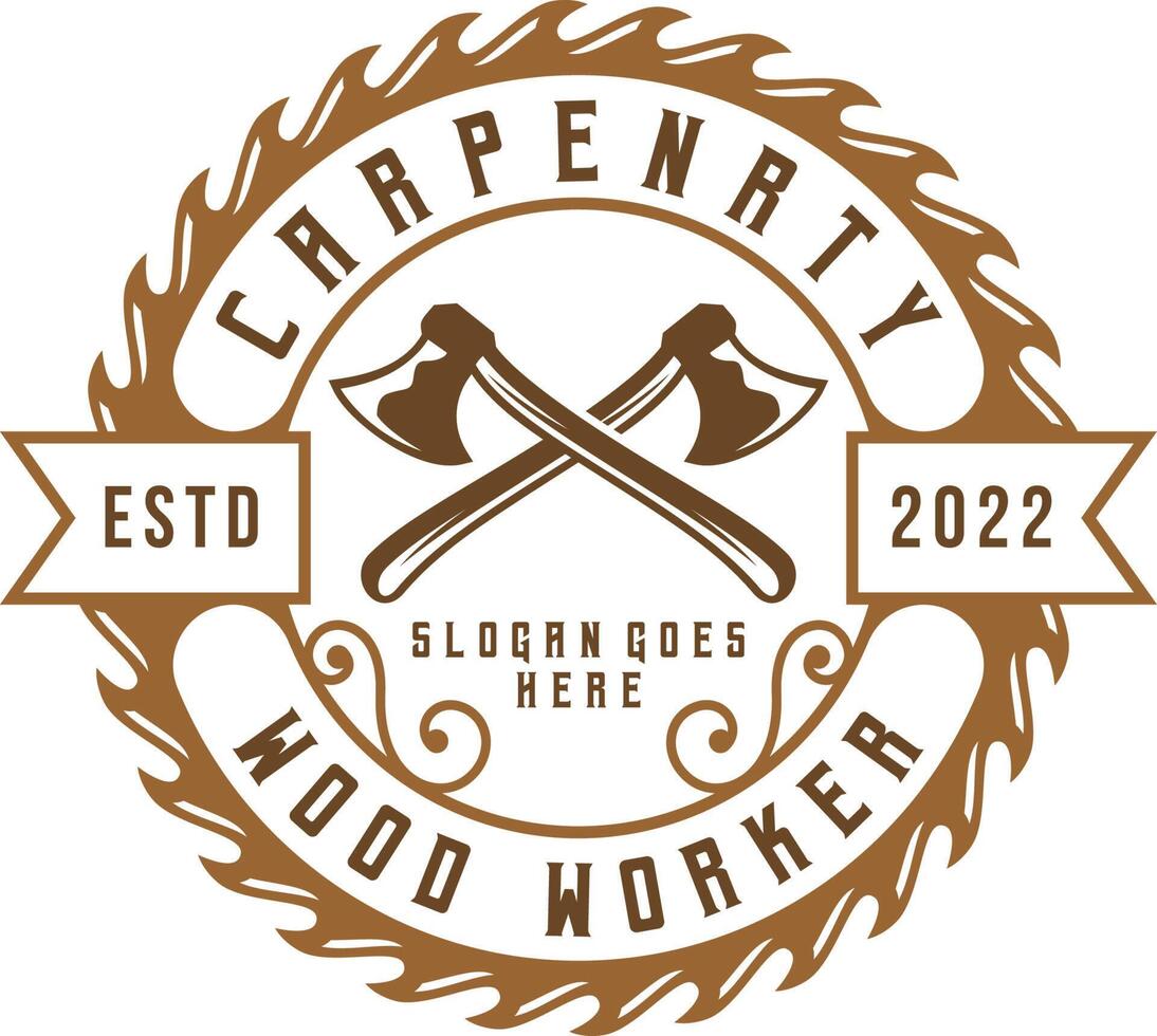 Logo Carpentry Design Label Vintage Badge Wood Work Illustration Vector