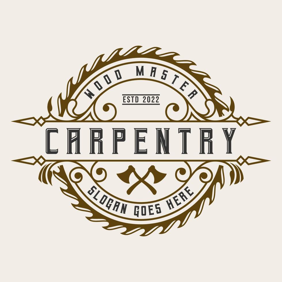 Carpentry Logo Design Label Vintage Badge Wood Work Illustration Vector