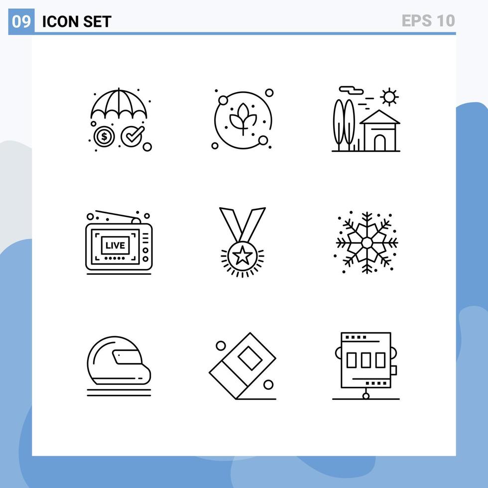 Set of 9 Modern UI Icons Symbols Signs for honor video house show broadcast Editable Vector Design Elements