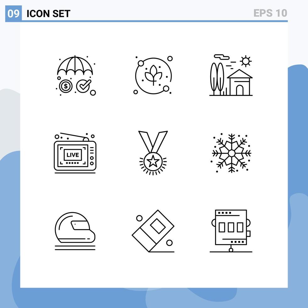 conjunto de 9 iconos de interfaz de usuario modernos símbolos signos para honor video house mostrar elementos de diseño vectorial editables de transmisión vector
