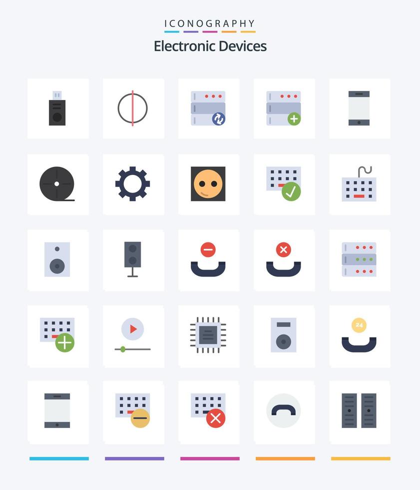 Paquete de 25 iconos planos de dispositivos creativos, como gadgets. dispositivos. sincronizar teléfono inteligente dispositivo vector