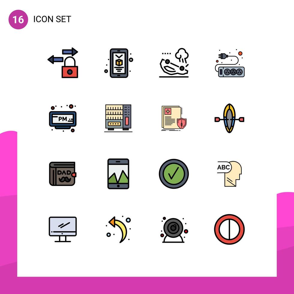 Modern Set of 16 Flat Color Filled Lines and symbols such as furniture clock crash pm socket Editable Creative Vector Design Elements
