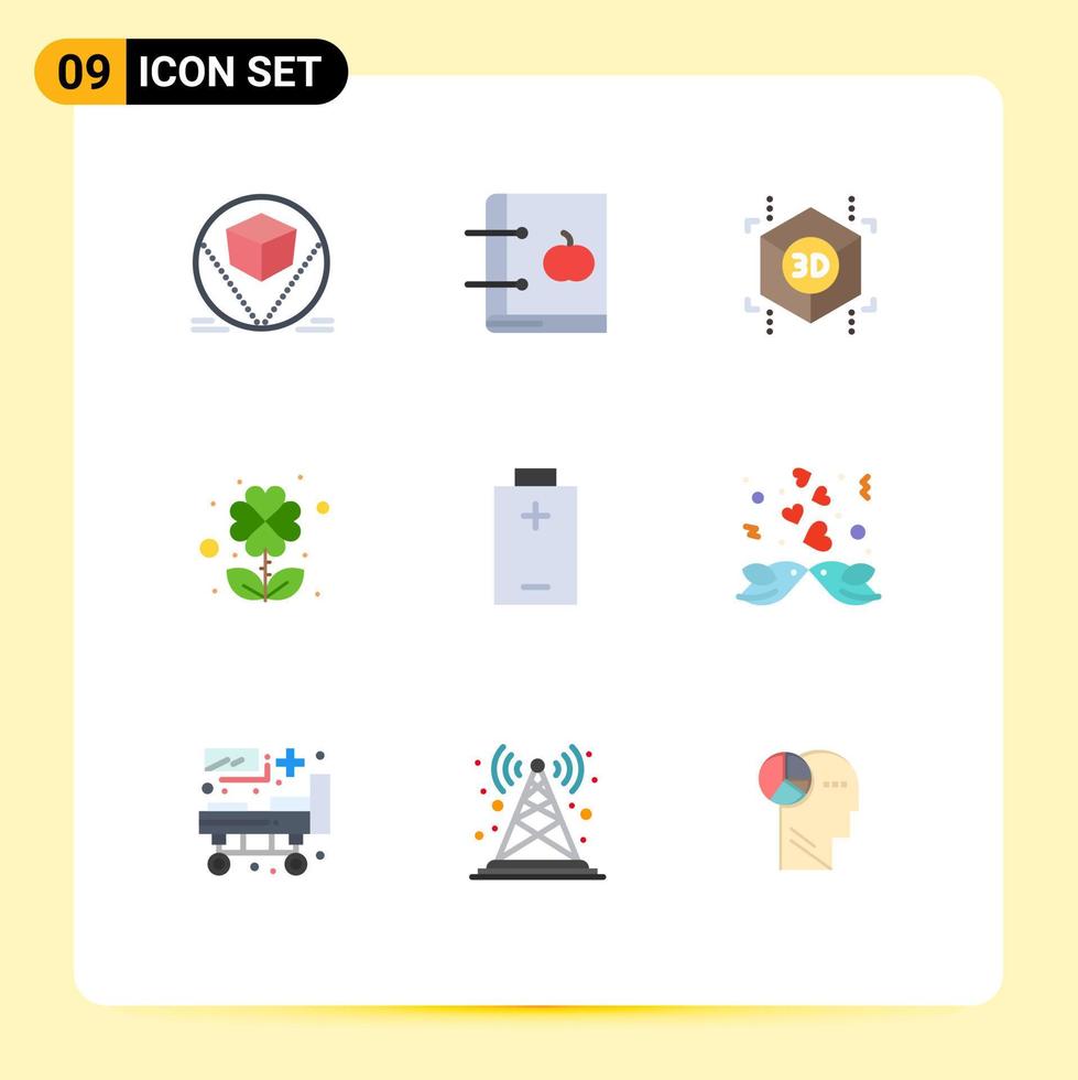 Modern Set of 9 Flat Colors and symbols such as energy battery learning leaf clover Editable Vector Design Elements