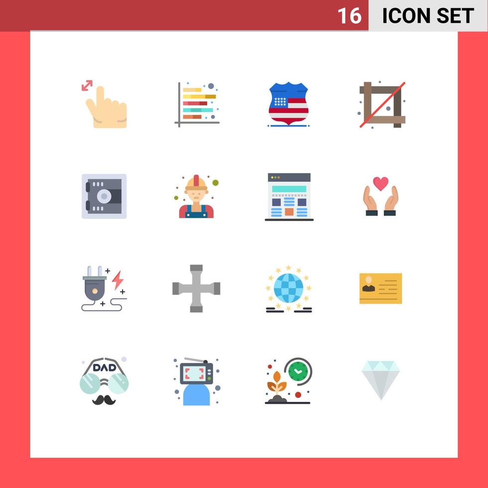 Paquete de 16 colores planos de interfaz de usuario de signos y símbolos modernos de herramienta de diseño de escudo gráfico de bloqueo paquete editable de elementos creativos de diseño de vectores