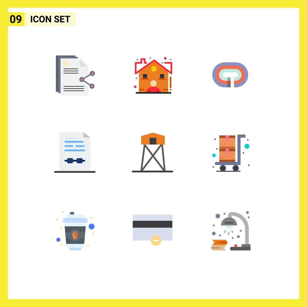 Group of 9 Modern Flat Colors Set for document certificate dealer business track Editable Vector Design Elements