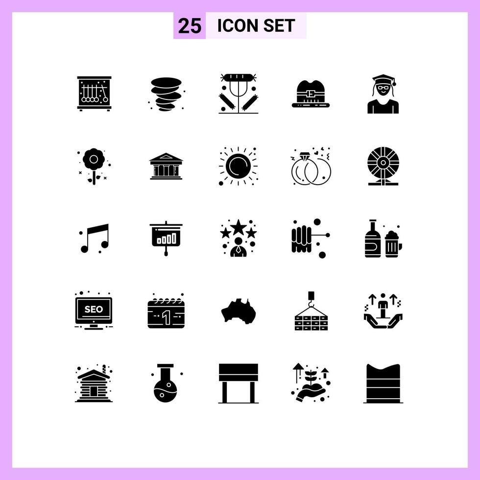 Set of 25 Modern UI Icons Symbols Signs for woman education drink cap hat Editable Vector Design Elements