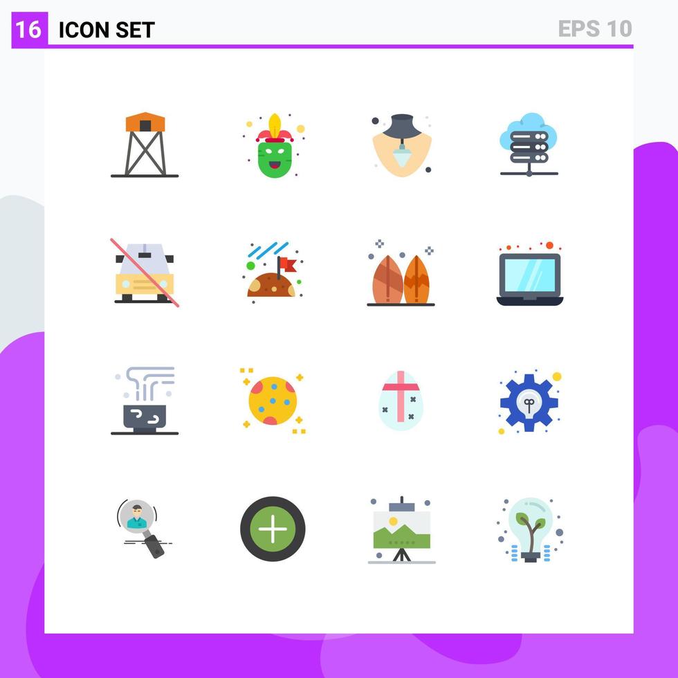 conjunto de 16 iconos de interfaz de usuario modernos signos de símbolos para ninguna base de datos de conexión de servidor de máscara de coche paquete editable de elementos creativos de diseño de vectores