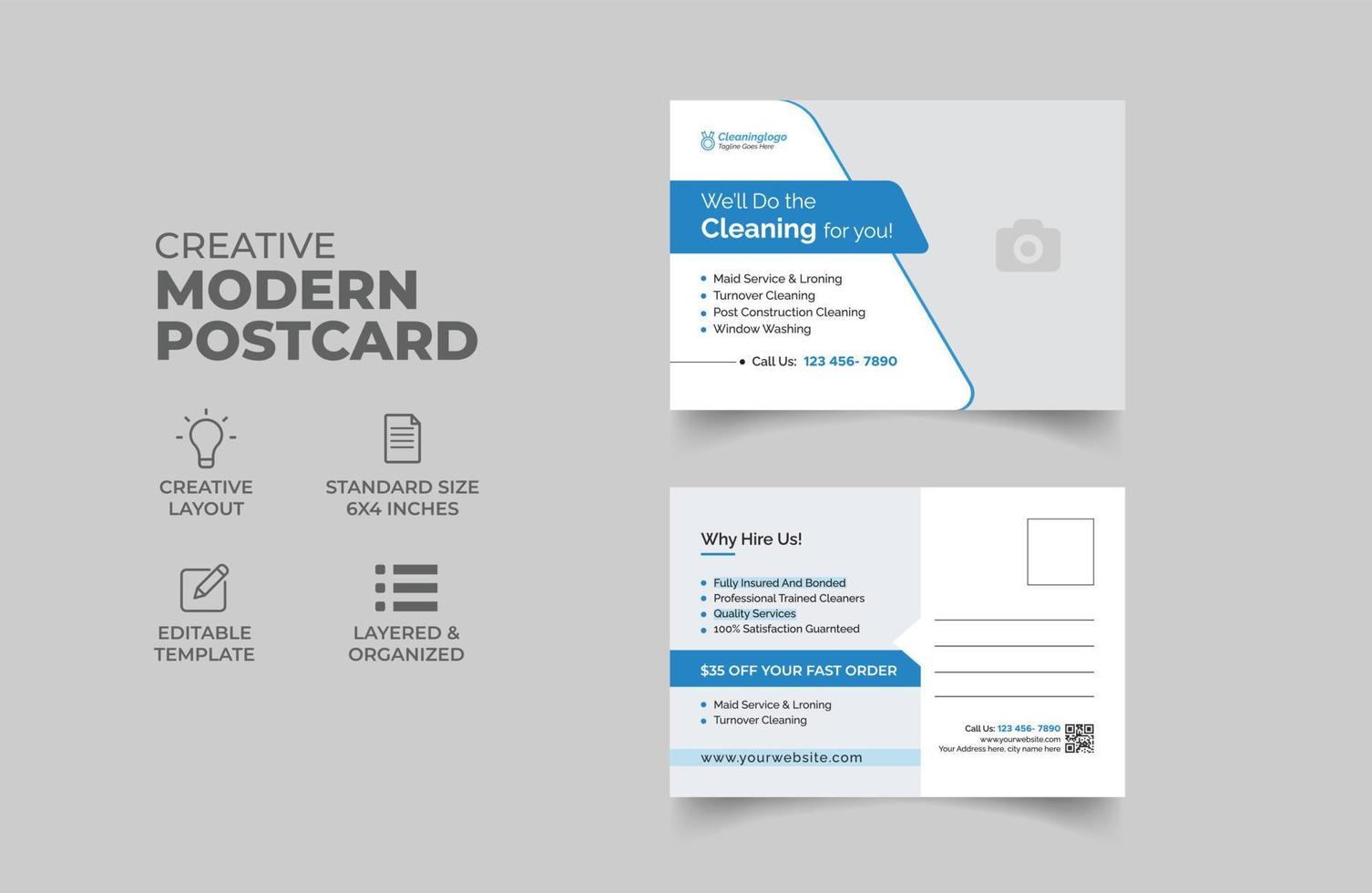 modern professional cleaning postcard template design vector