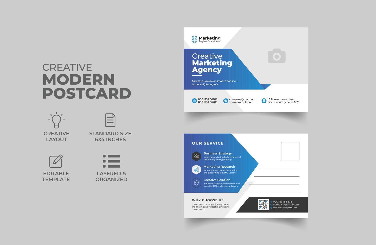 creative postcard design template. corporate postcard or eddm postcard design template. vector