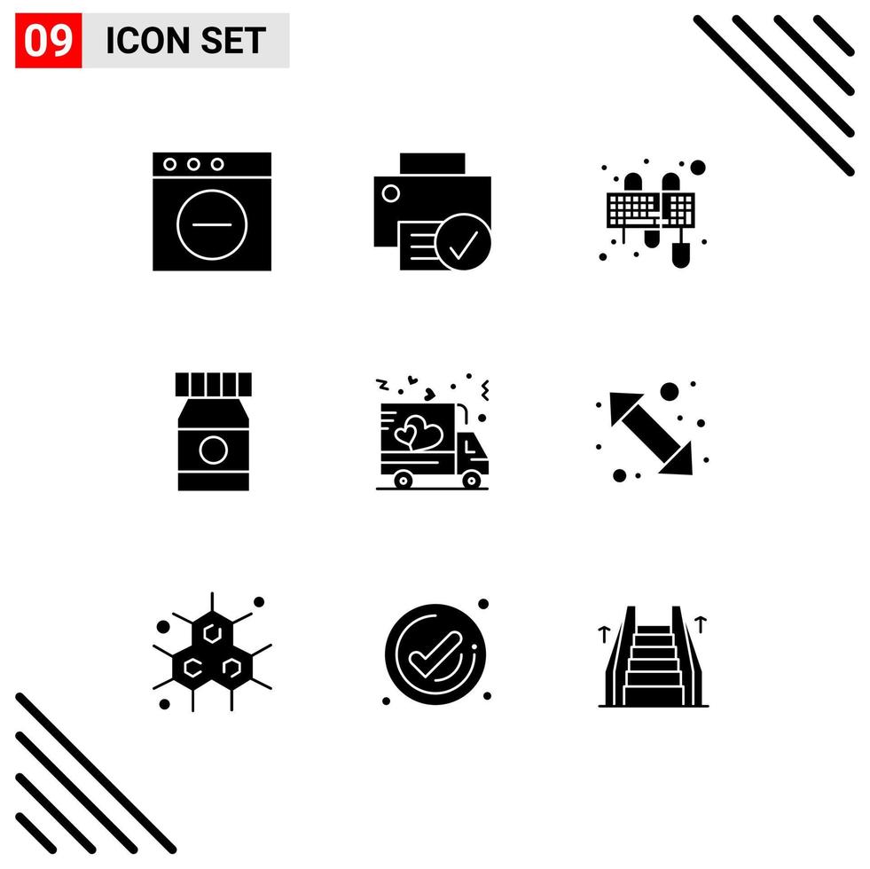 Pack of 9 creative Solid Glyphs of shipping delivery input medicine beach Editable Vector Design Elements