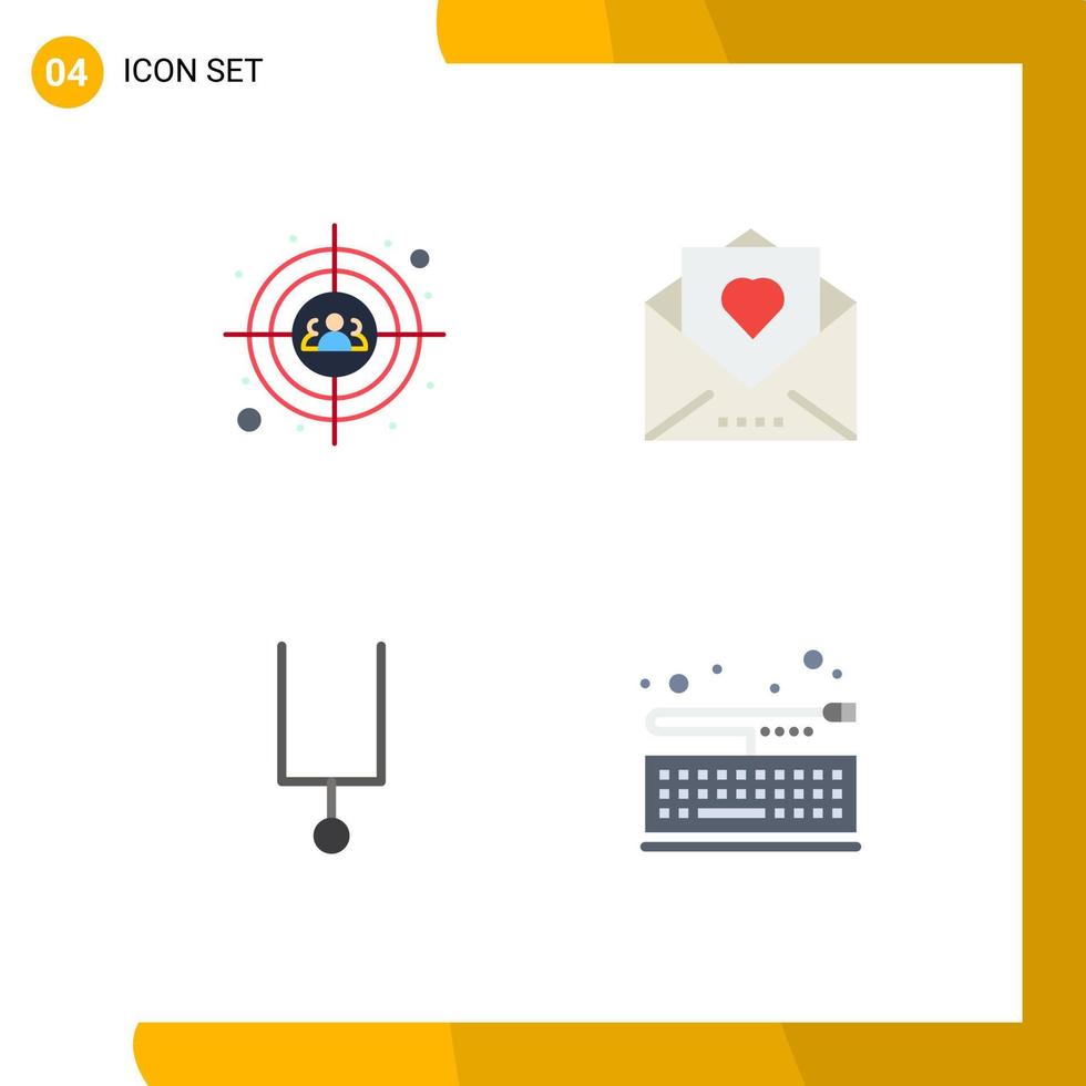 Set of 4 Commercial Flat Icons pack for auditory instrument head shot love letter tuning fork Editable Vector Design Elements
