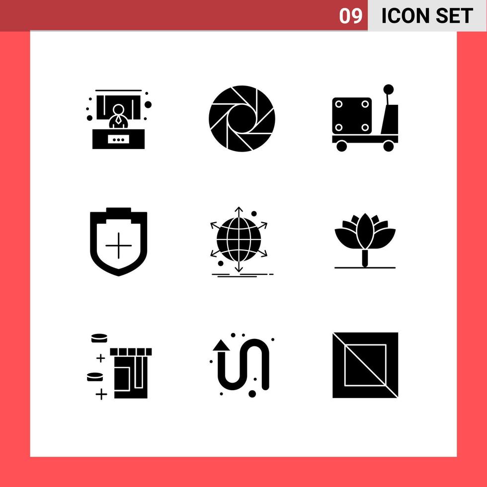 User Interface Pack of 9 Basic Solid Glyphs of network international pump business security Editable Vector Design Elements