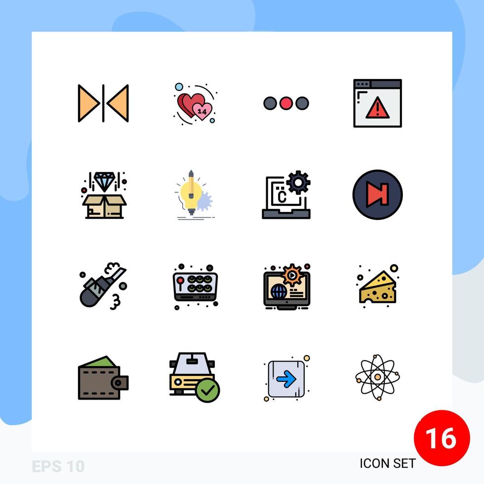 paquete de línea de vector editable de 16 líneas simples llenas de color plano de caja de diamantes chateando seguridad de página web elementos de diseño de vector creativo editable
