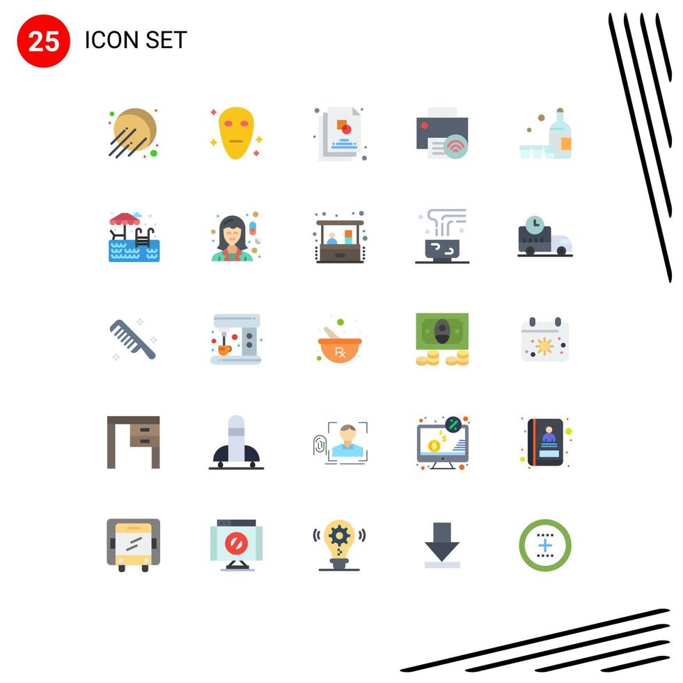 Set of 25 Modern UI Icons Symbols Signs for glass drink file printer gadget Editable Vector Design Elements