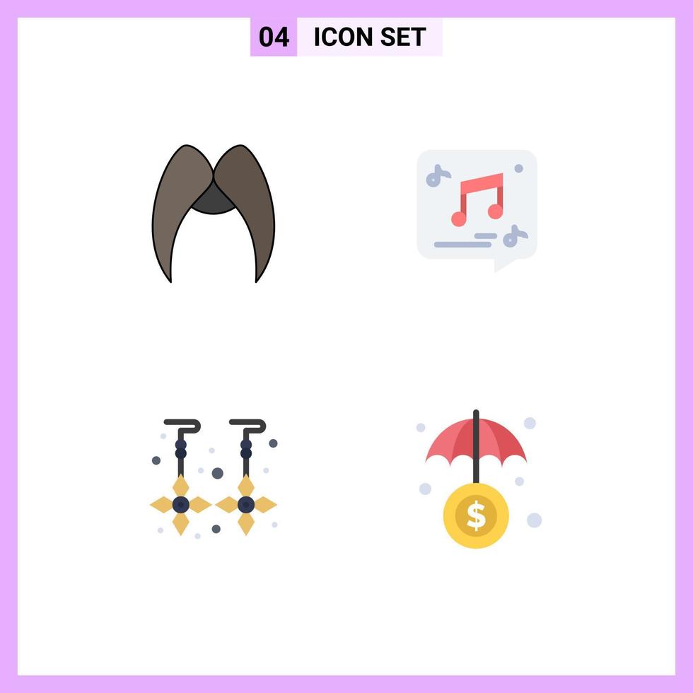 Universal Icon Symbols Group of 4 Modern Flat Icons of moustache note male message earrings Editable Vector Design Elements