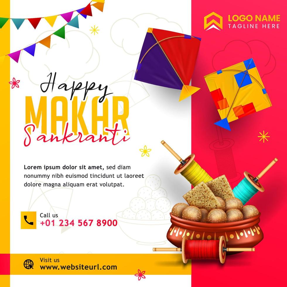 feliz makar sankranti anuncios creativos banner del festival makar sankranti volante de publicación en redes sociales vector