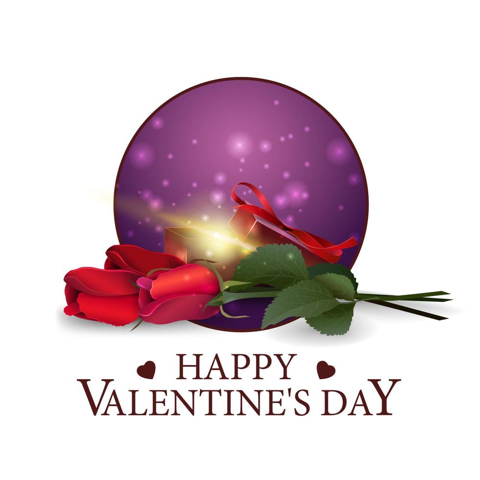 Happy Valentine's day, white square poscard with red roses vector