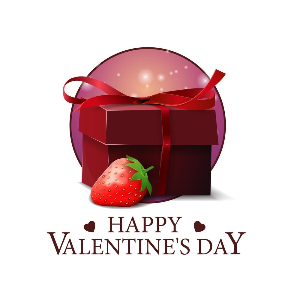 Happy Valentine's day, white square poscard with present box with strawbery vector