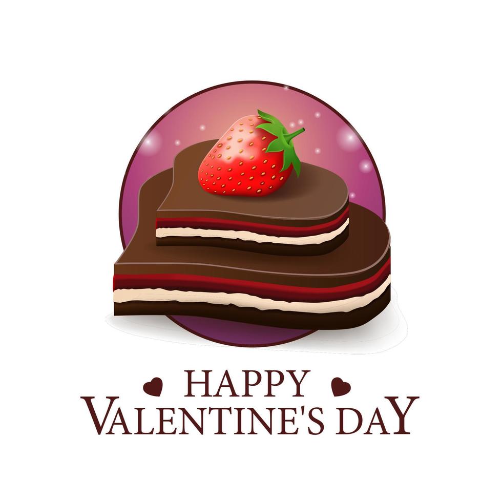 feliz día de san valentín, postal cuadrada blanca con dulces de chocolate en forma de corazón con fresa vector