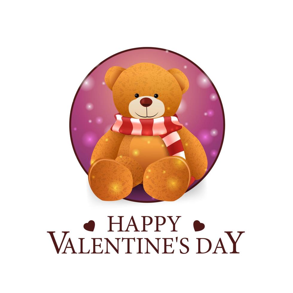 feliz día de san valentín, postal cuadrada blanca con oso de peluche vector