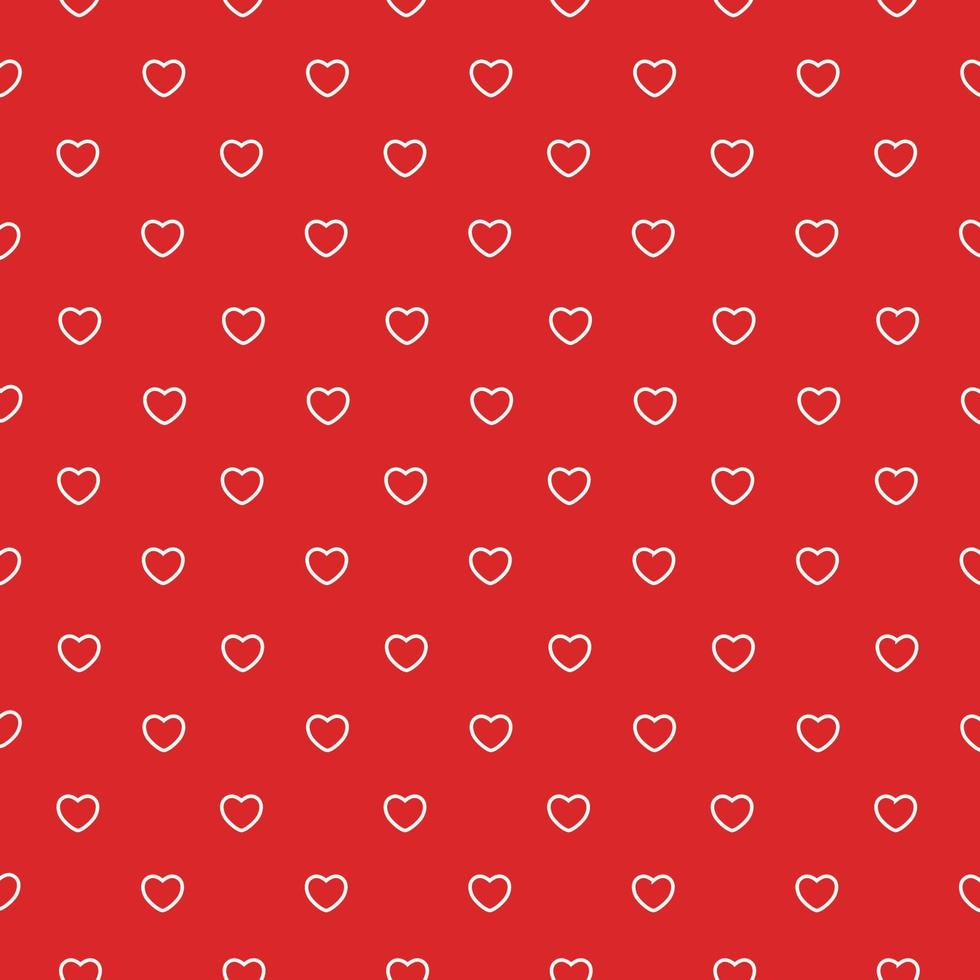 White contour hearts on a red backdrop. Romantic pattern. Cute seamless background. Valentine's Day. Decorating for a wedding, birthday, other holiday. Vector illustration