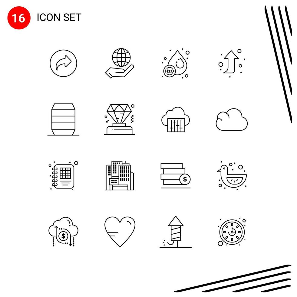 Outline Pack of 16 Universal Symbols of fast food beverages drop right up arrow Editable Vector Design Elements
