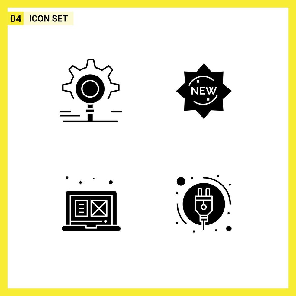 Mobile Interface Solid Glyph Set of 4 Pictograms of gear digital graphic setting sticker graphic design Editable Vector Design Elements